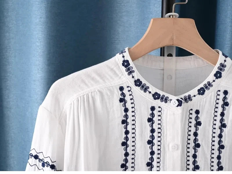 Boho Bloom Embroidered Cotton Shirt