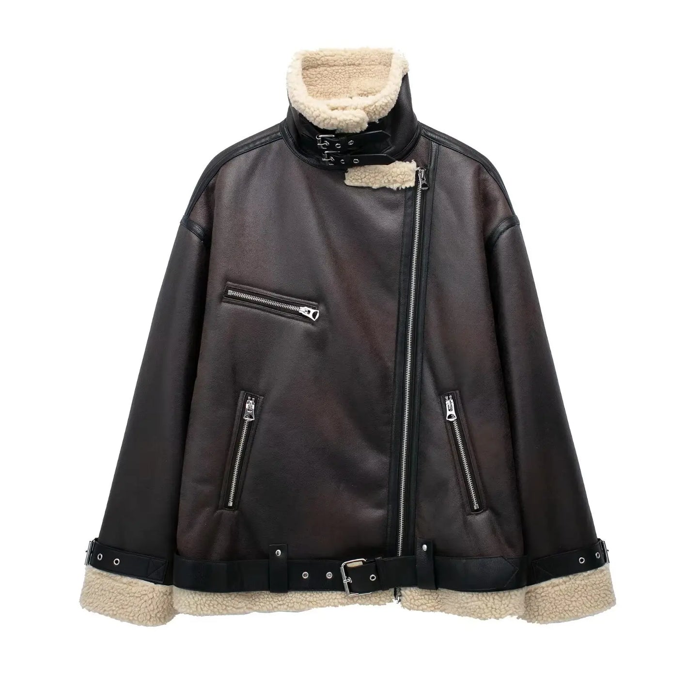 FurEdge Moto Style Faux Fur Jacket