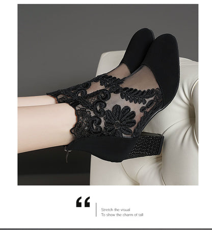 Lace Bloom Hollow Ankle Heels