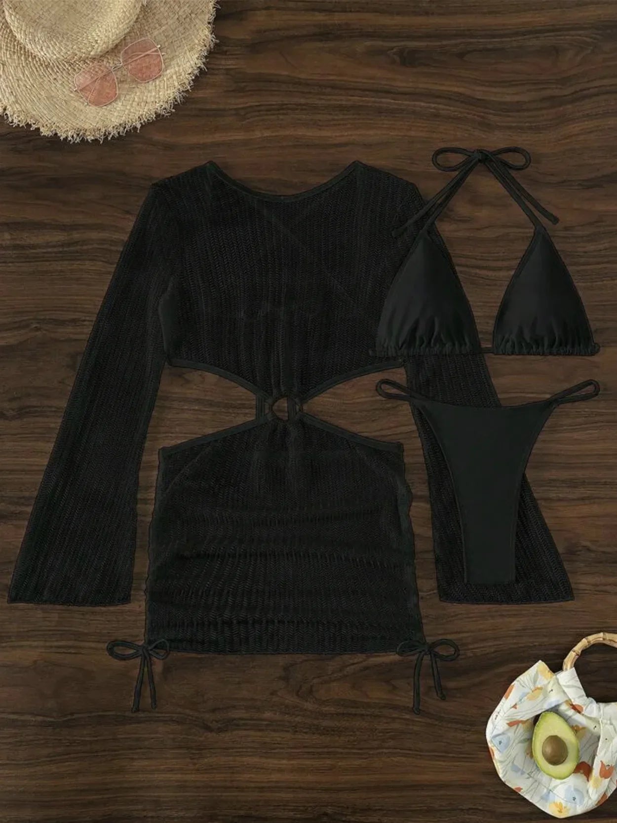 3-Piece Crochet Bikini & Cover-Up Set