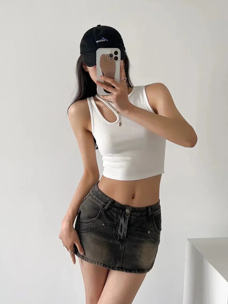 High Waist Denim Mini Skirt