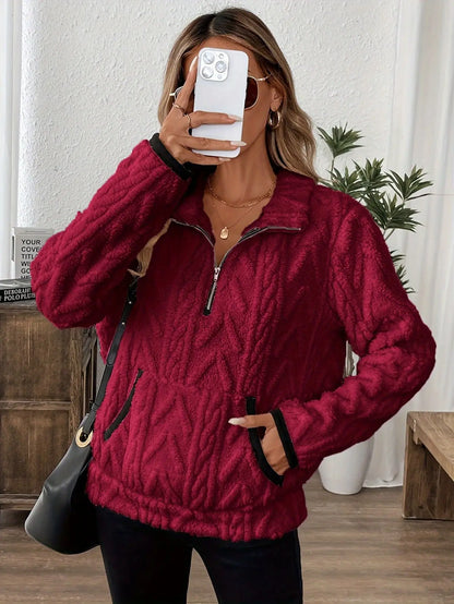 Wool Blend Patchwork Zip Hoodie