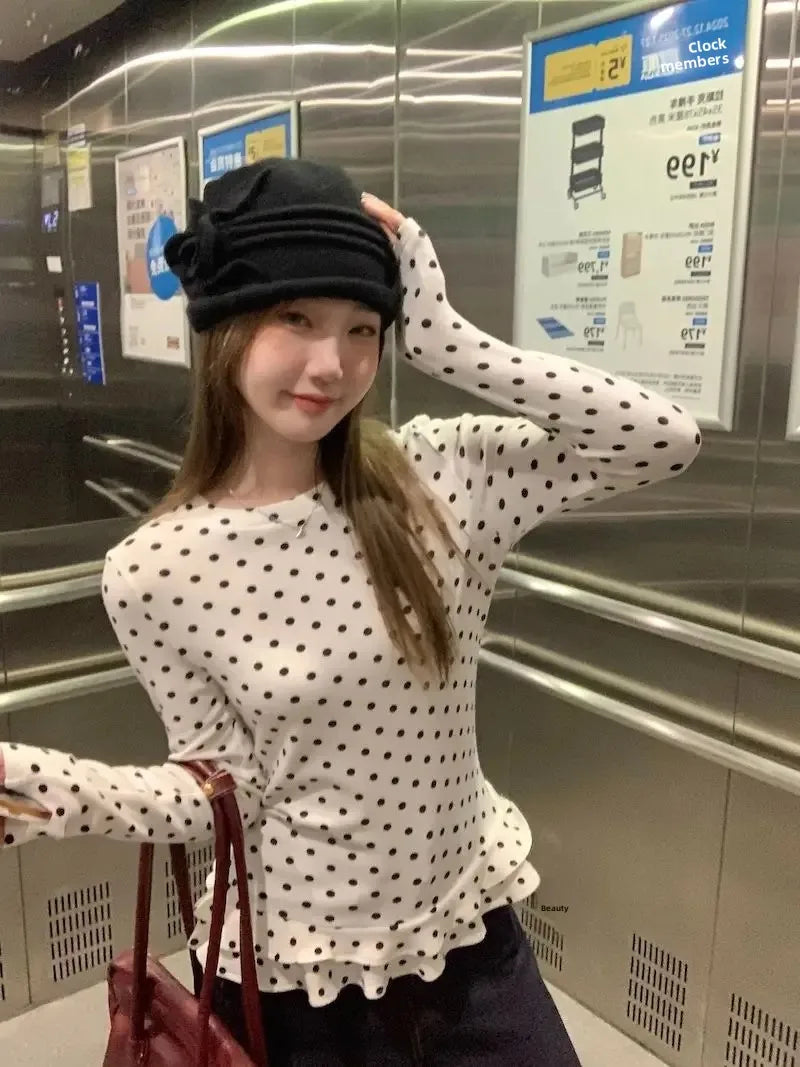 Ruffle Hem T-Shirt — Cute Polka Dot Casual