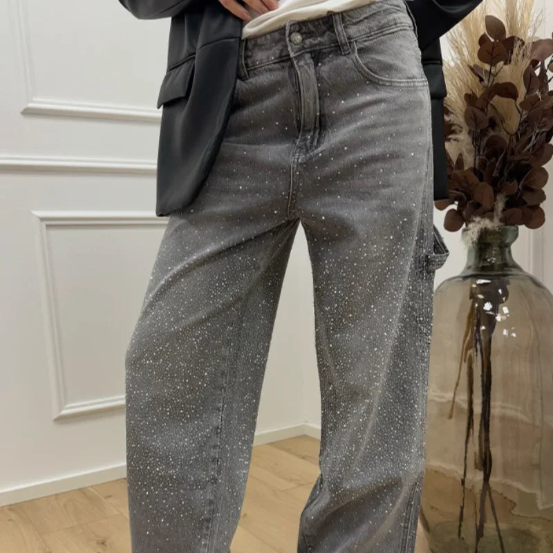 Spark Denim Rhinestone Straight Jeans