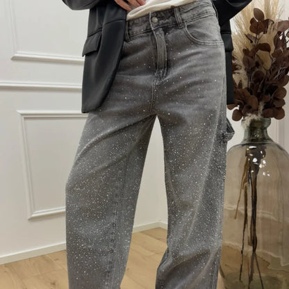 Spark Denim Rhinestone Straight Jeans
