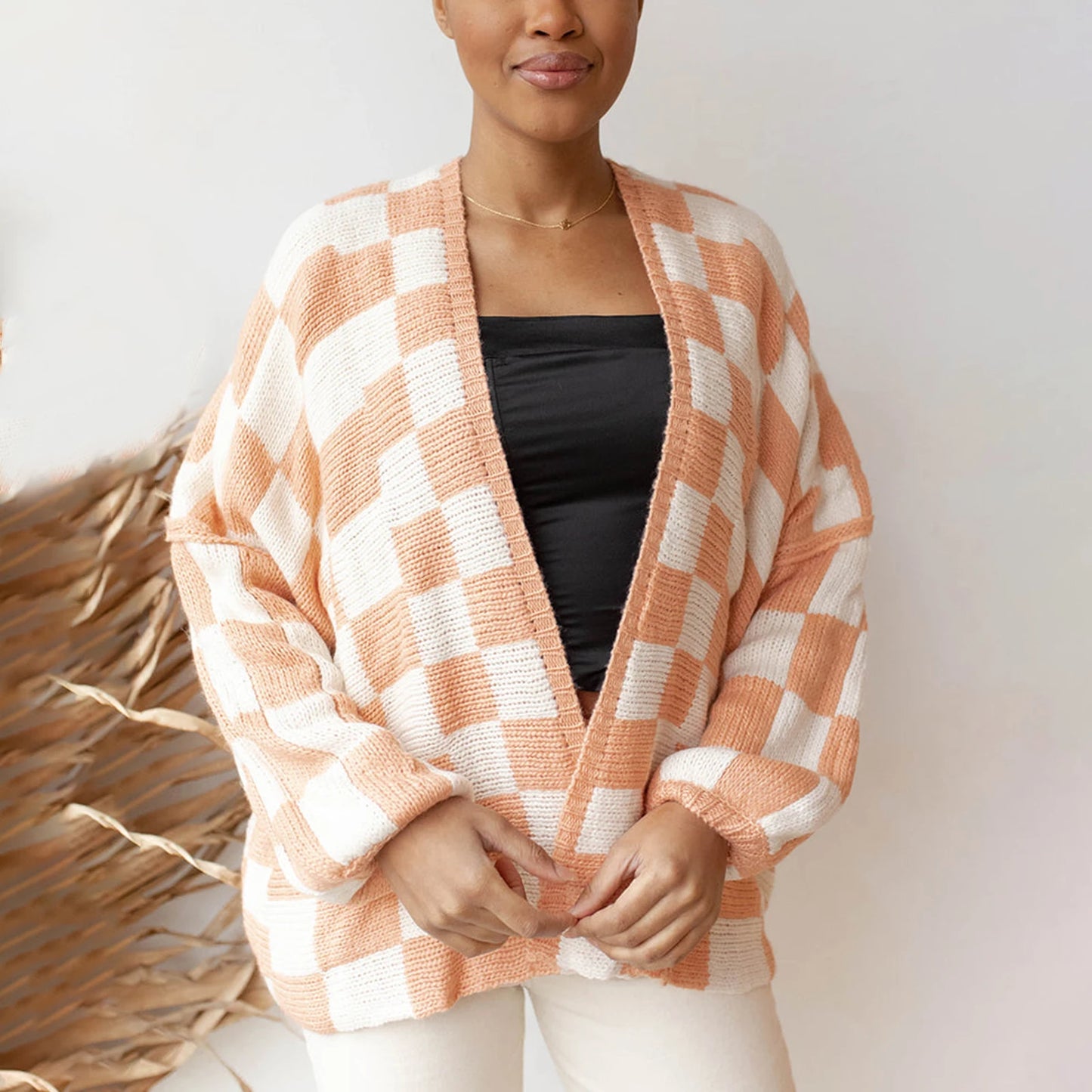 Plaid Ease Oversized Open Front Cardigan