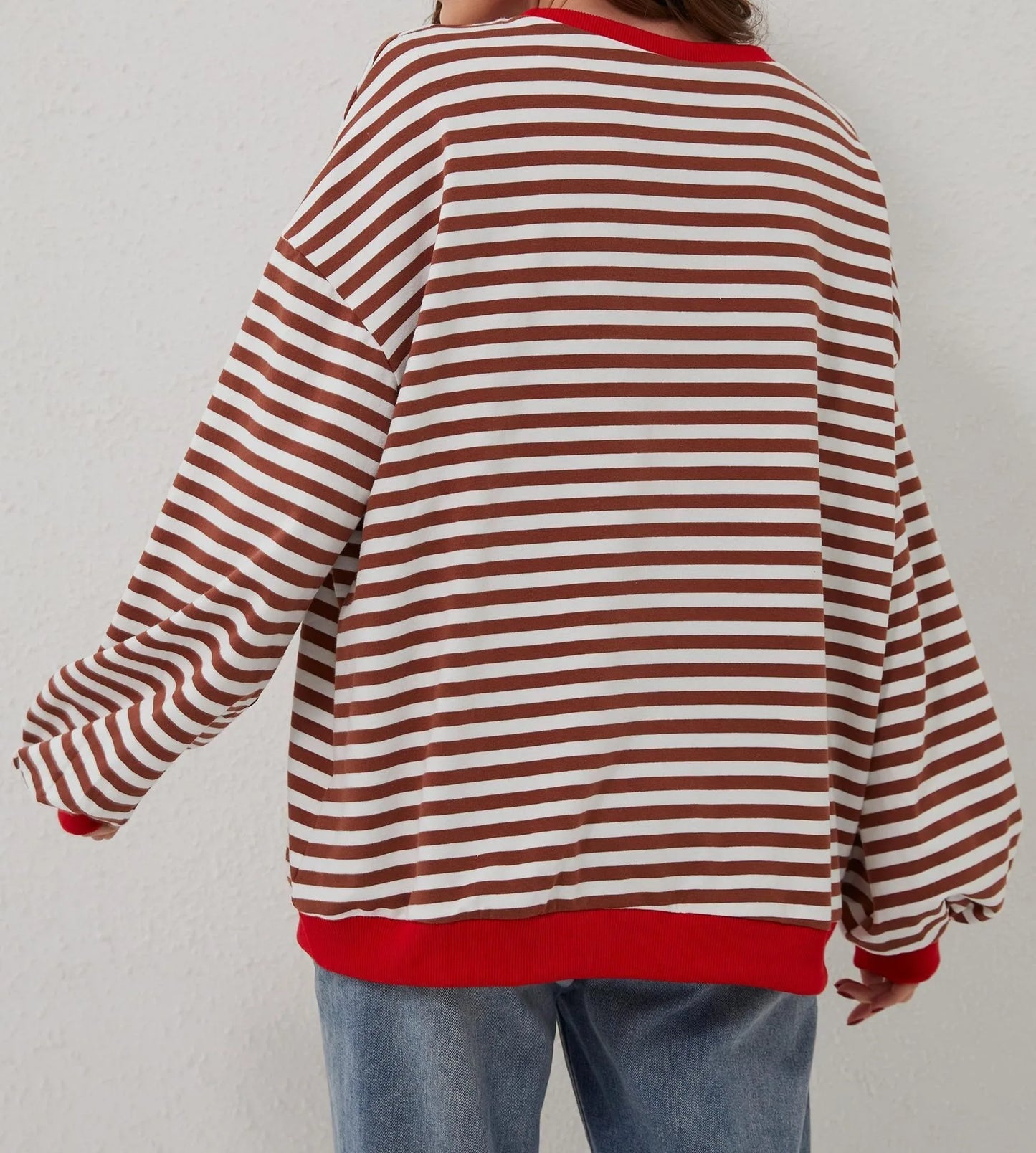 Women's Striped Crew Neck Long Sleeve Pullover Sweater for Fall/Winter Homewear