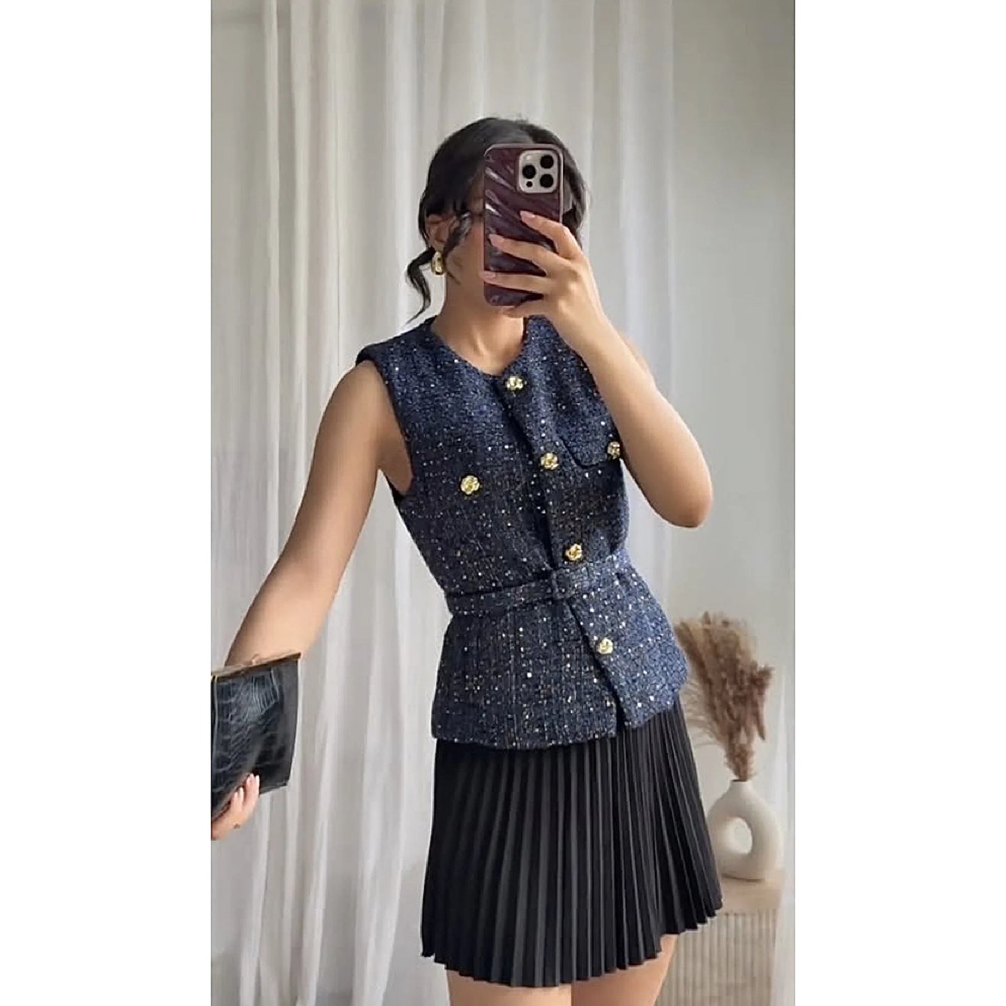 Glam Sequin Belted Vest