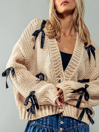 Belle Knot Deep V Bow Cardigan