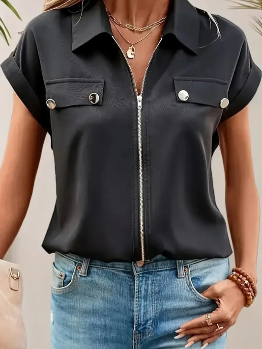 Zip Grace Plus Size Lapel Blouse