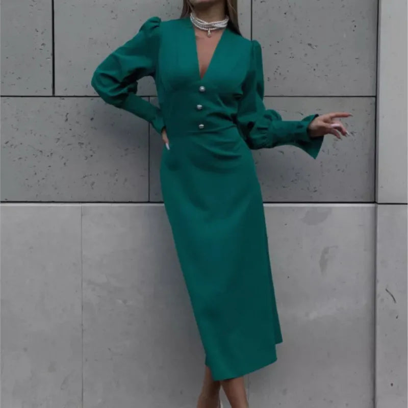 Sophisticated Slim V Neck Chiffon Dress