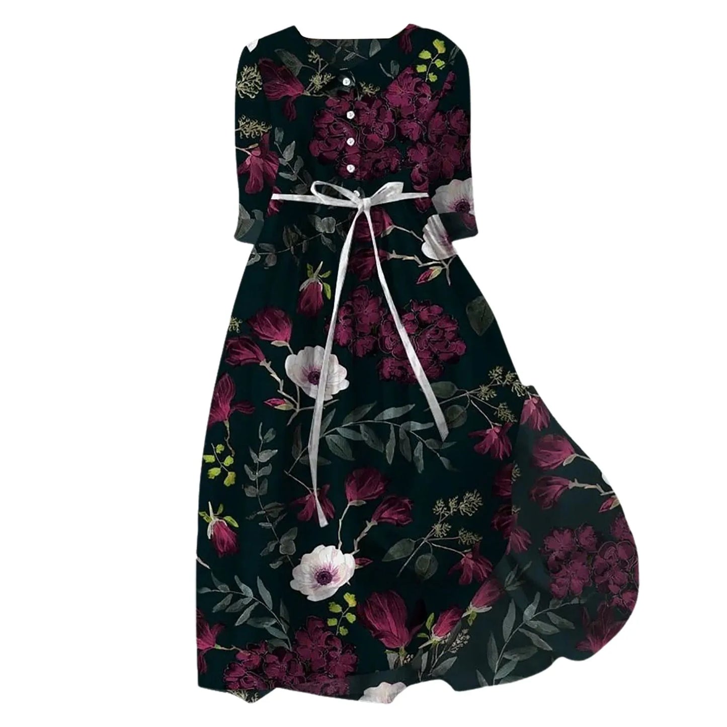 Elegant Bloom Cinched Waist Midi Dress