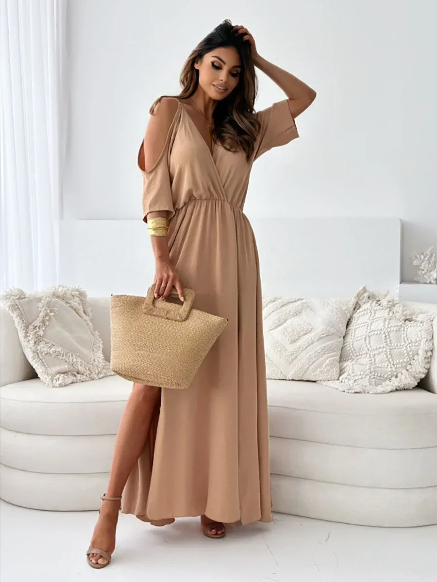 Flirty Sleeveless Off-Shoulder Maxi Dress