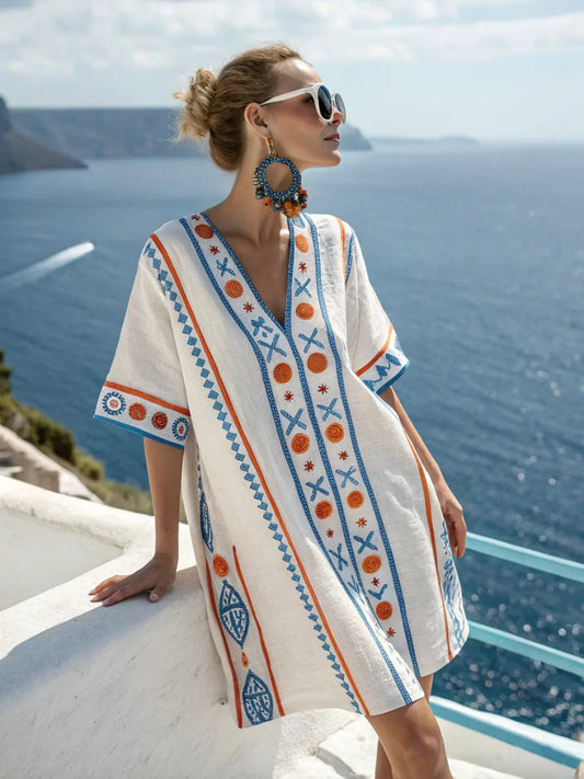 Coastal Bloom V-Neck Holiday Dress