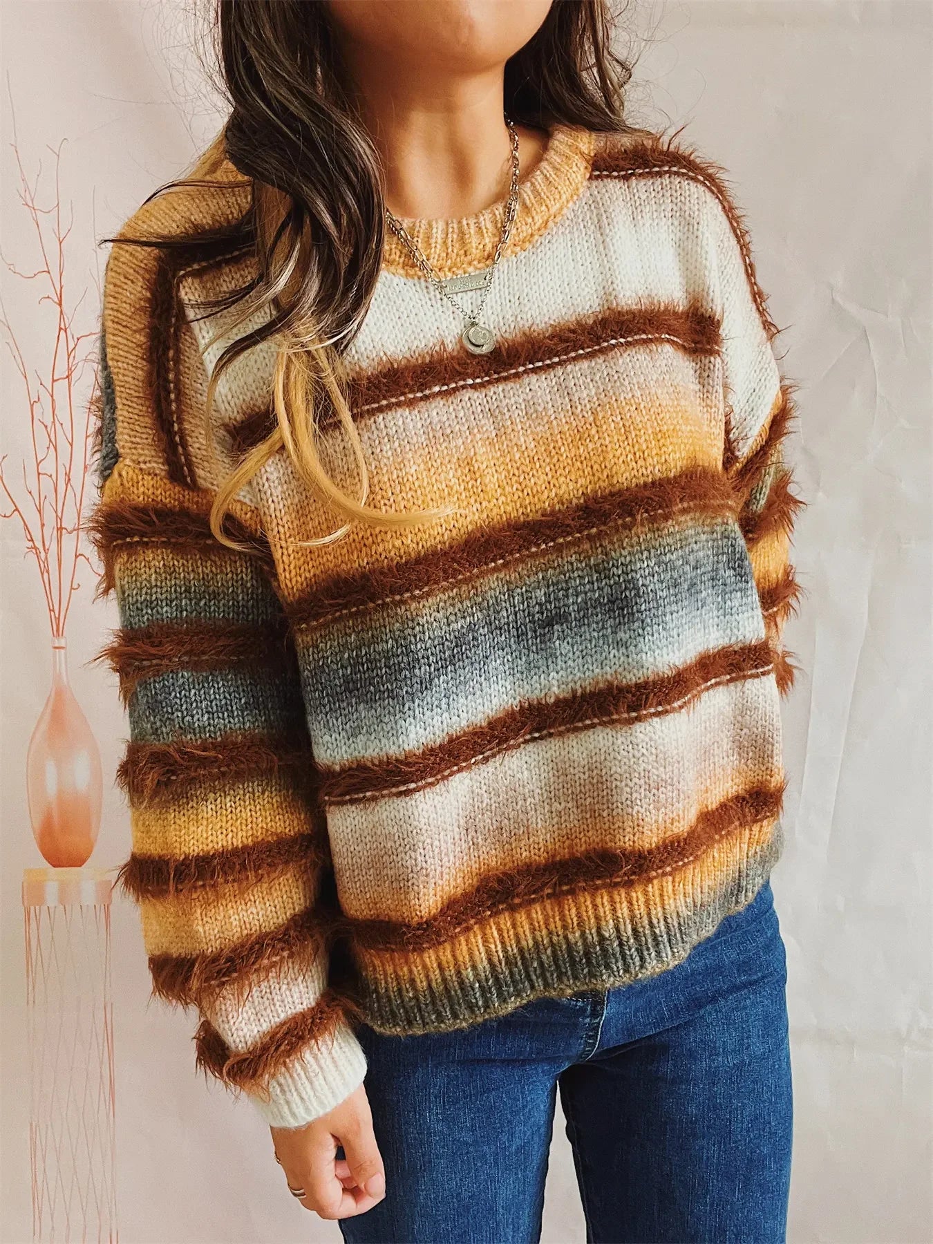 Cozy Gradient Stripe Knit Sweater