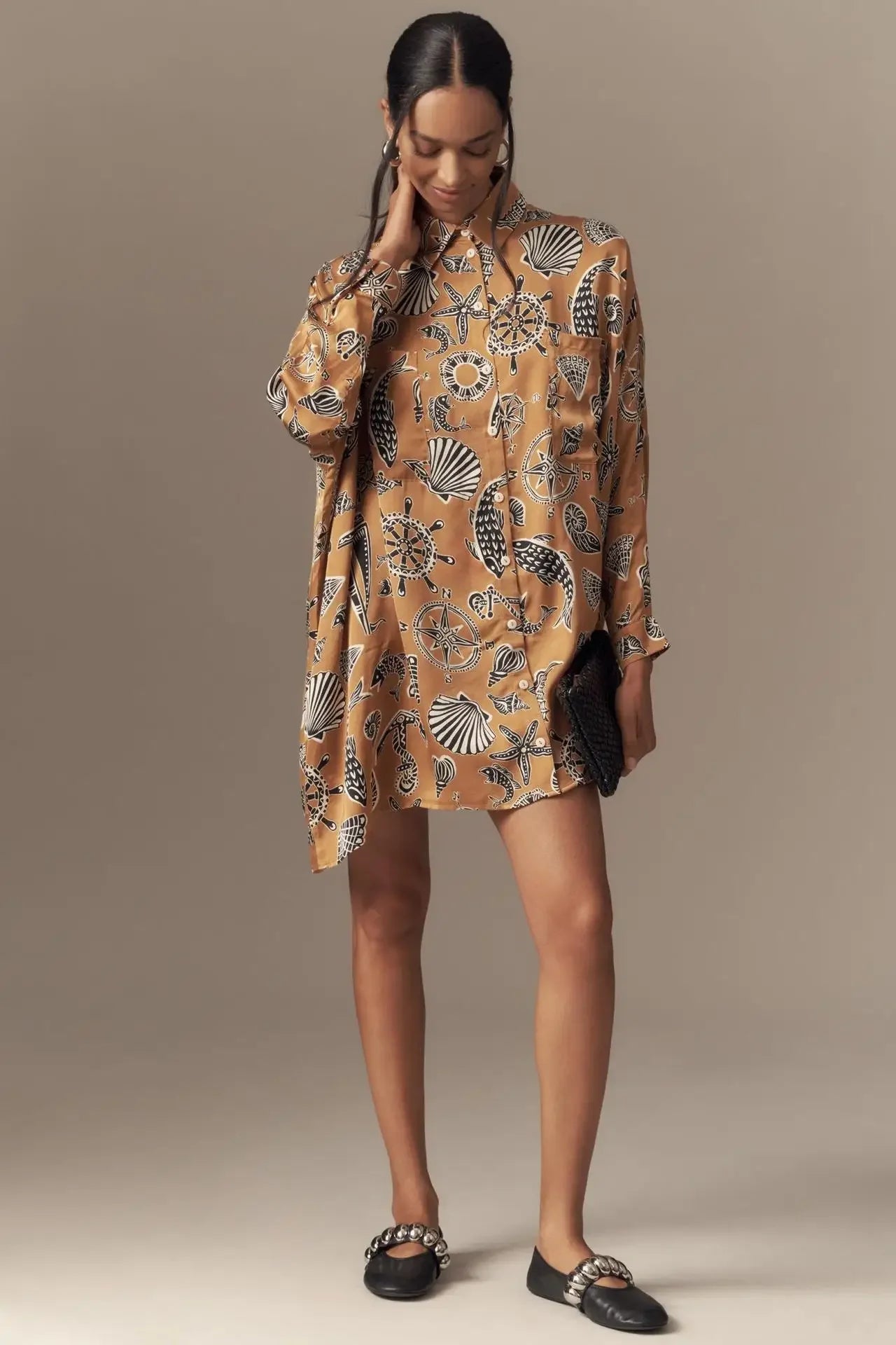 Chic Doodle Print Cardigan Dress