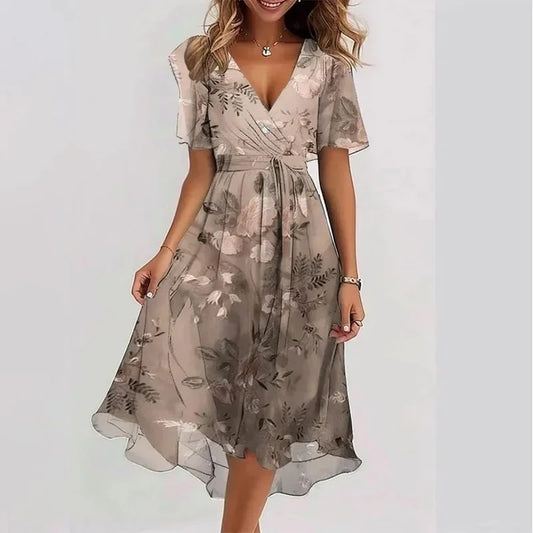 Printed V-Neck Knee Dress