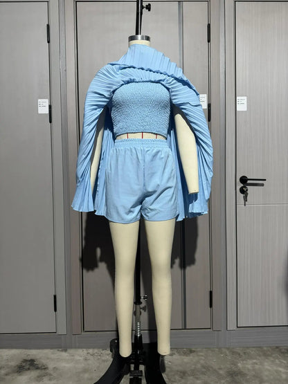Glimmer Drape One Shoulder Shorts Set