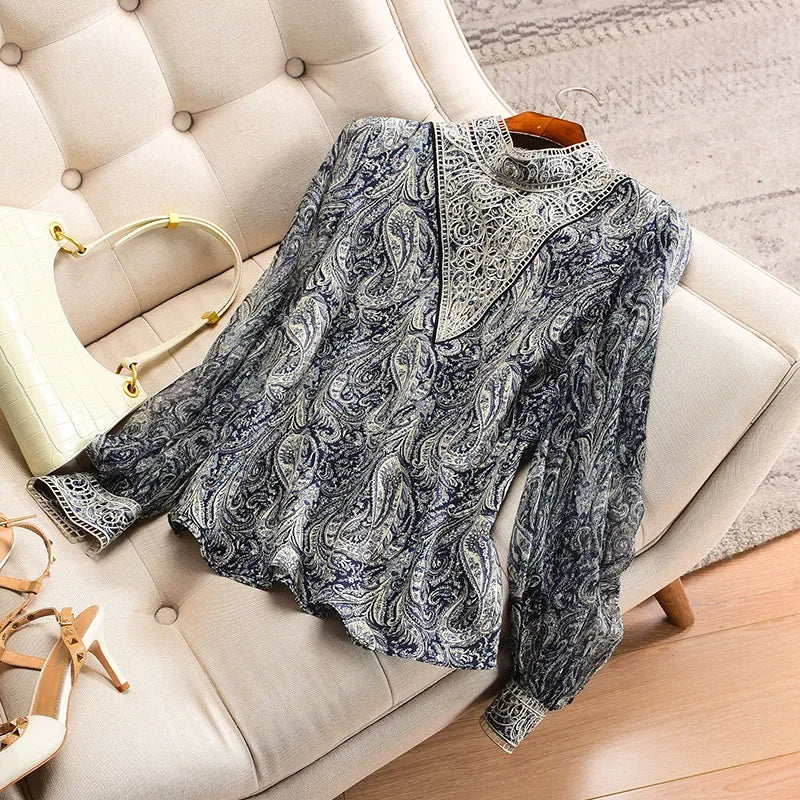 Embroidered Silk Lantern Shirt