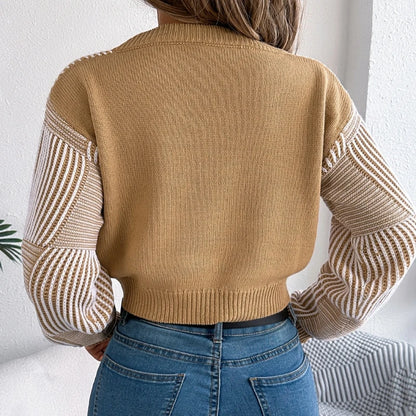 Striped Charm V-Neck Crop Sweater