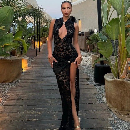 Sexy Lace High Slit Maxi Dress