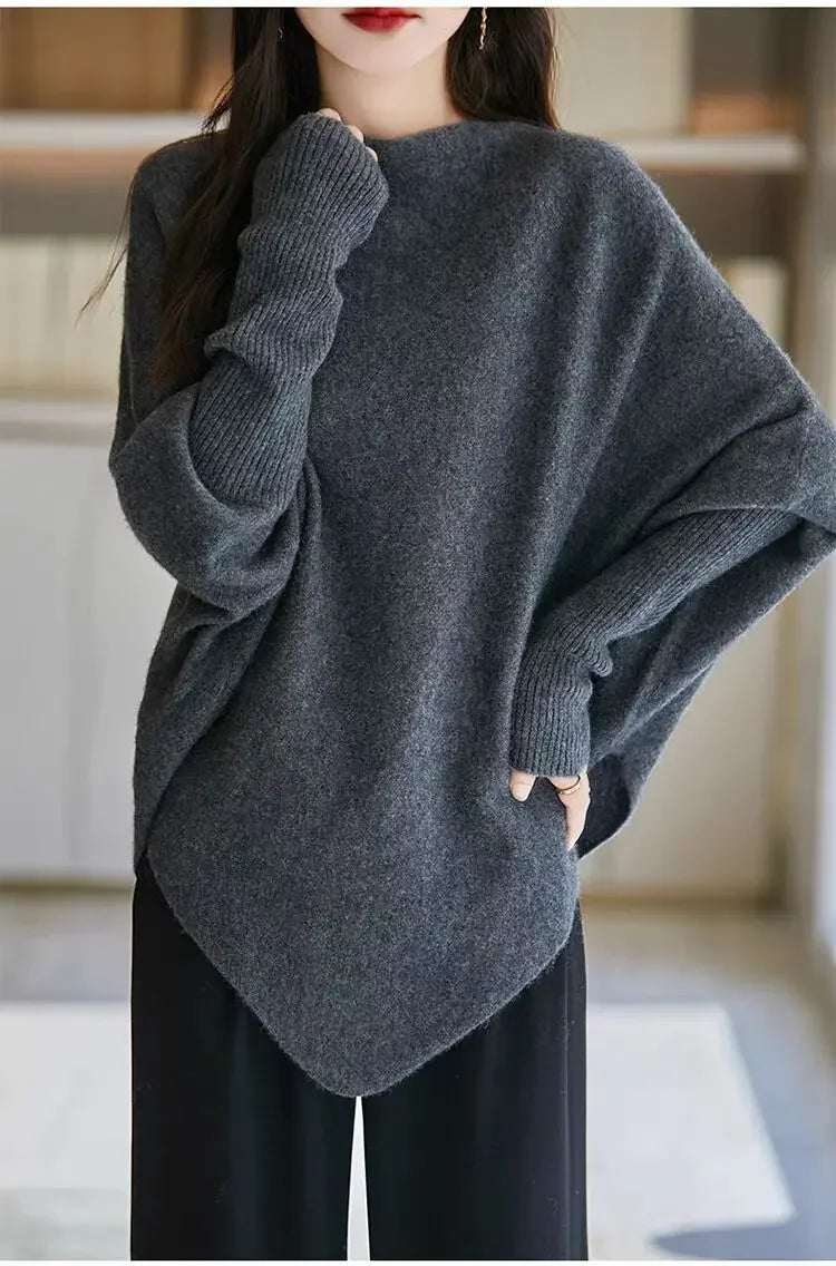 Batwing Sleeve Irregular Knit Sweater