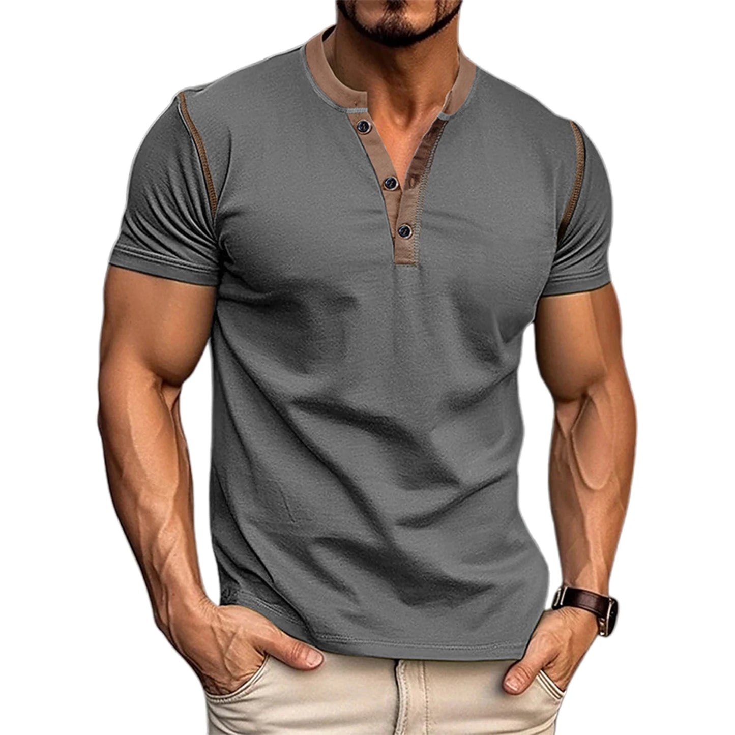 Men's Color Block Henley Shirt