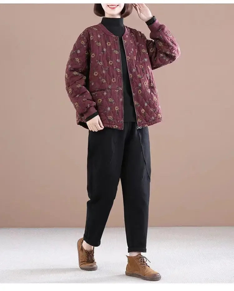 Loose Fit Retro Printed Cotton Jacket