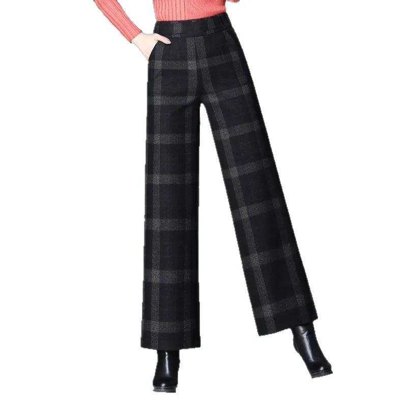 Plaid Wool Wide-Leg Pants