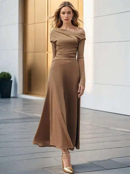 Crimson Drape One-Shoulder Knit Dress