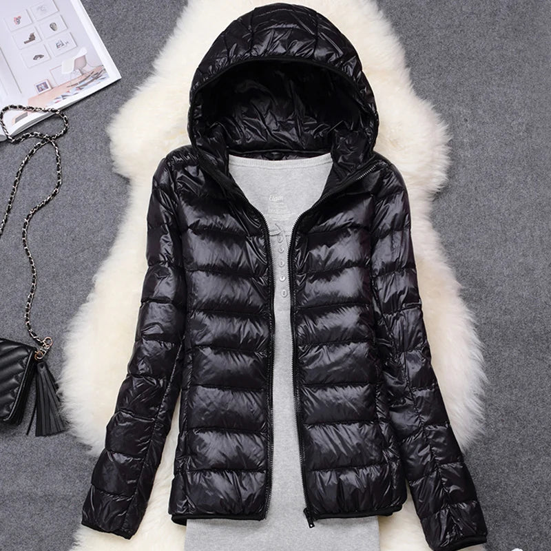 Women's Lightweight Hooded Duck Down Puffer Jacket