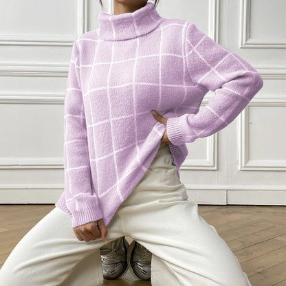 Plaid Muse Turtleneck Knit Sweater