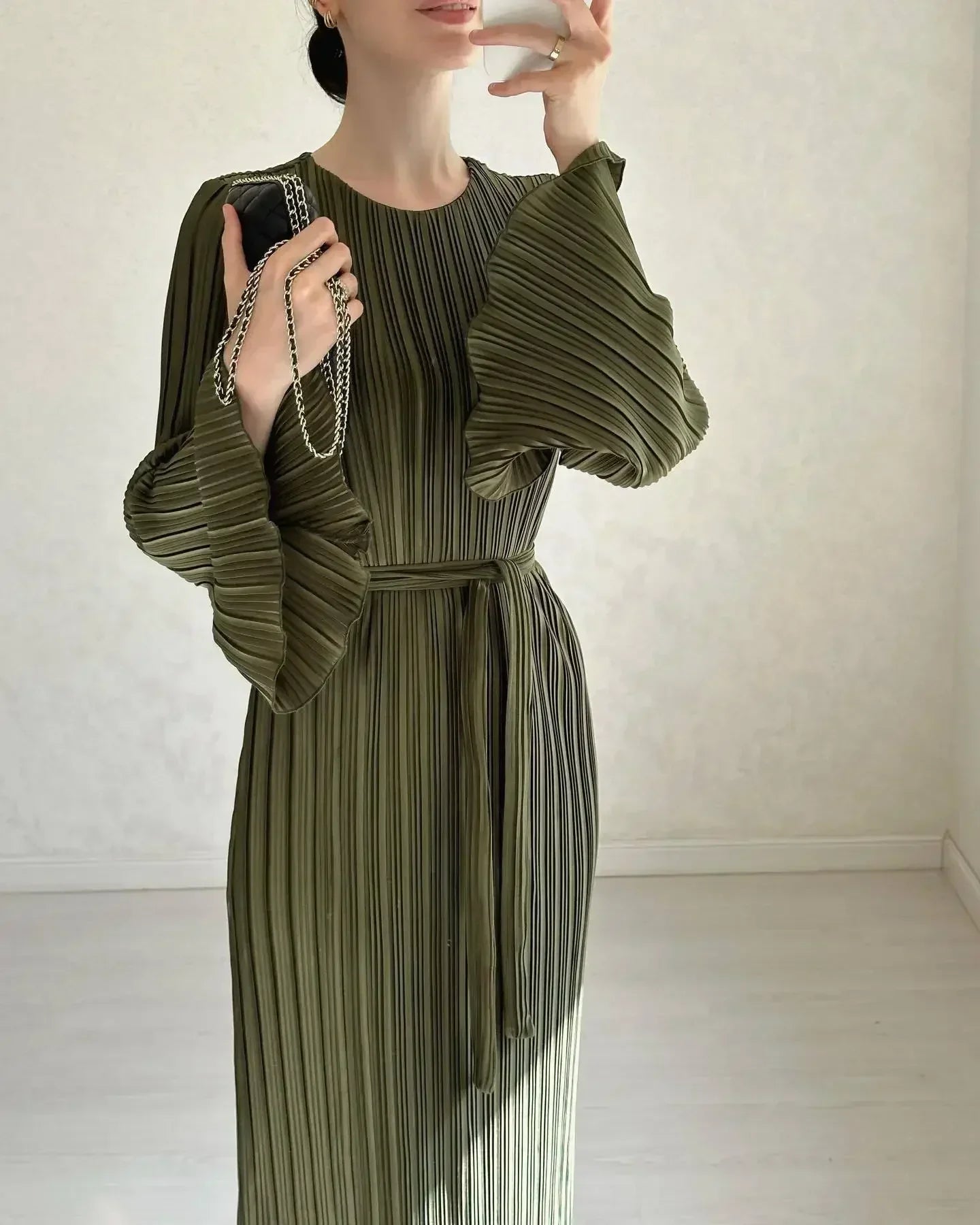 Spring Grace Pleated Belted Dress
