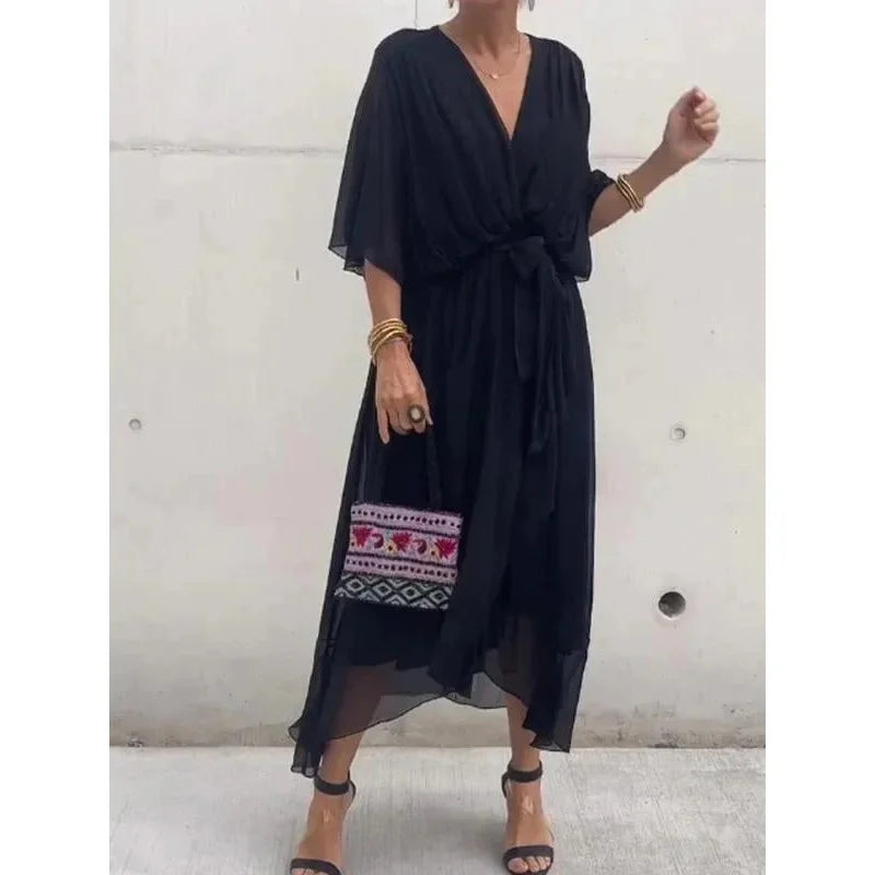 Chic V-Neck Long Dress