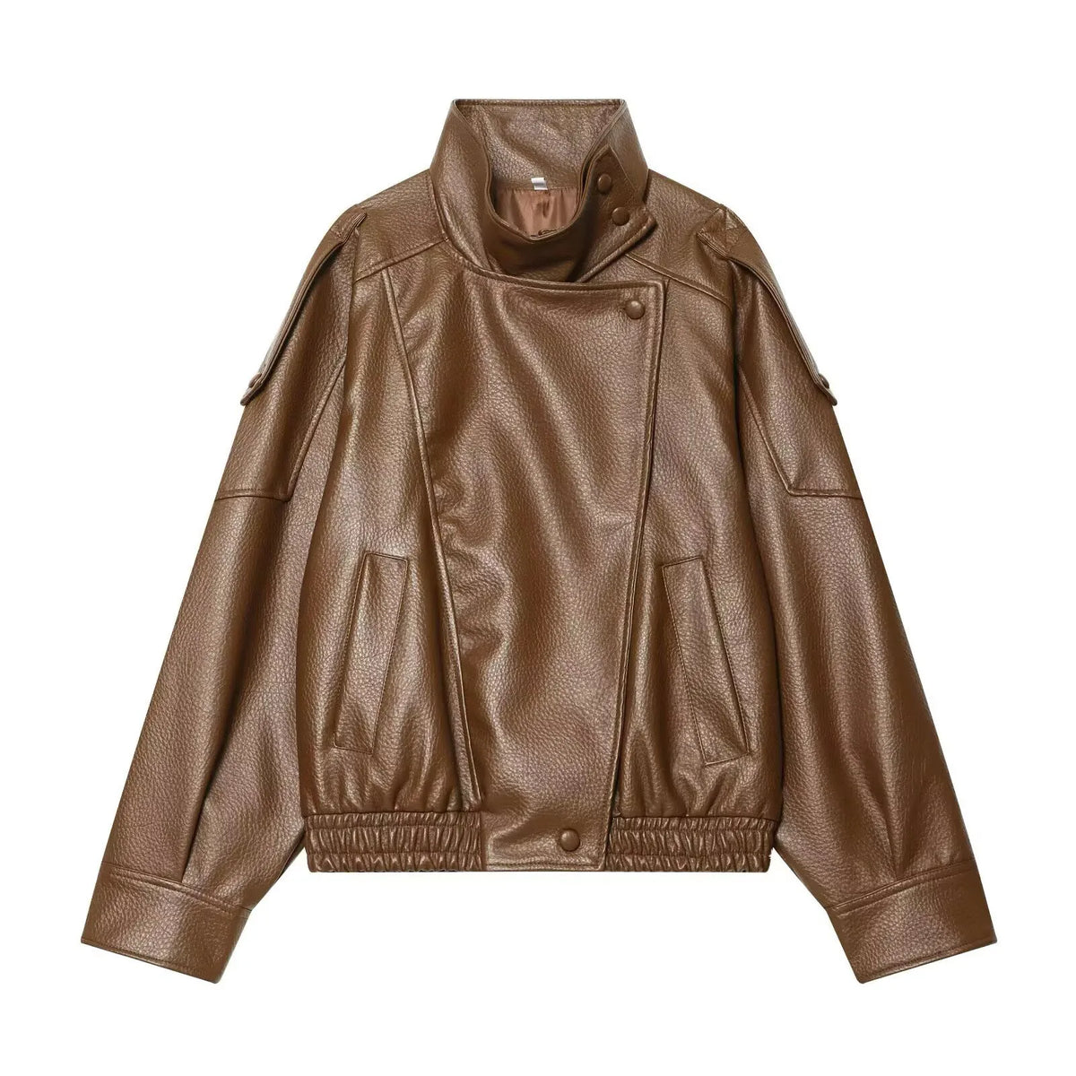 Women's Faux Leather Jacket – Loose Fit Stand Collar Winter Coat