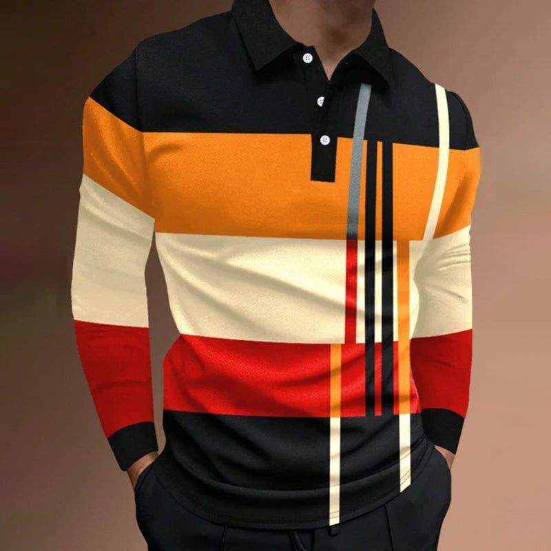Colorblock Long Sleeve Polo Shirt