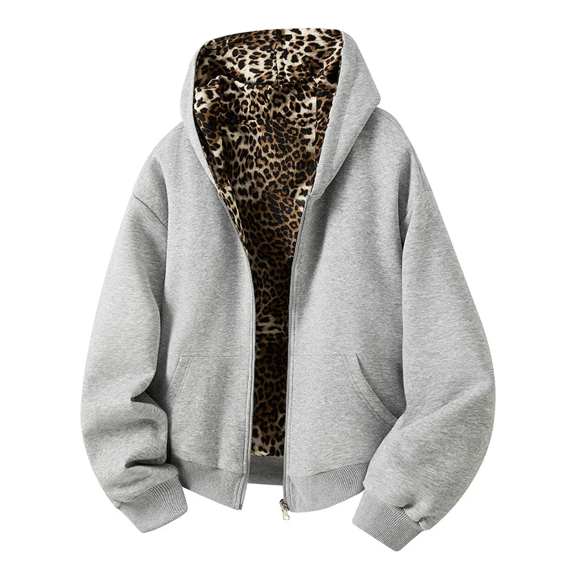 Leopard Print Reversible Hoodie