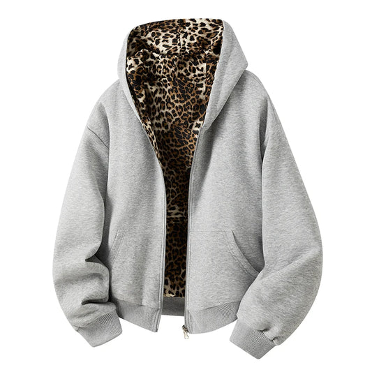 Leopard Print Reversible Hoodie
