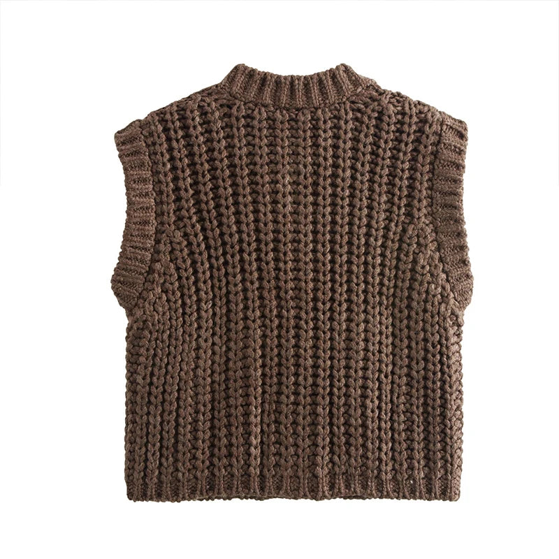 Cozy Chic Knitted Brown Vest