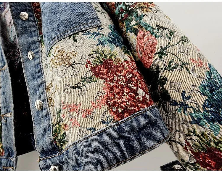 Lapel Luxe Spliced Denim Jacket