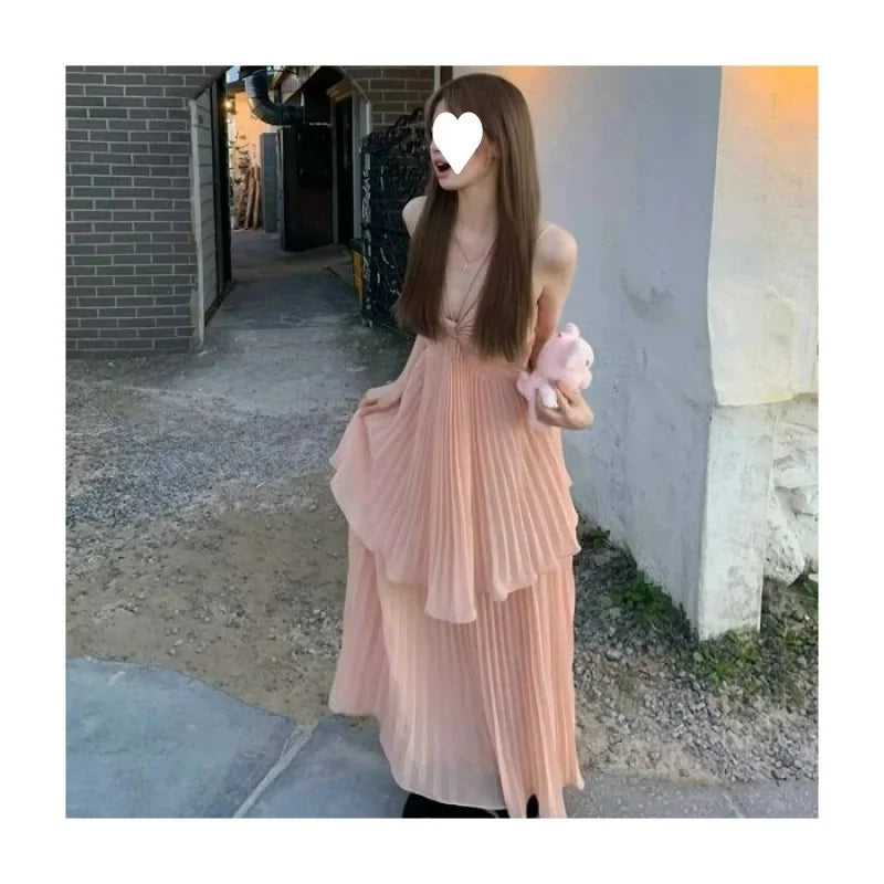 Pleated Halter Neck Summer Gown