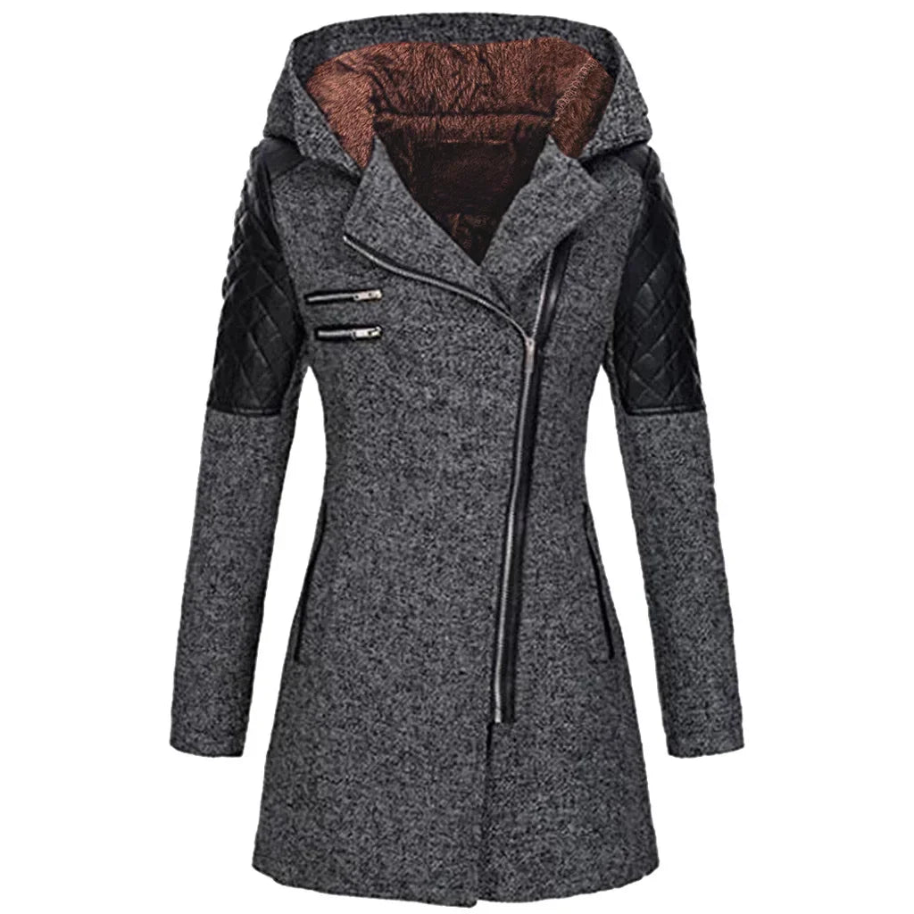 Women’s Mid-Length Hooded Loose Tweed Trench Coat