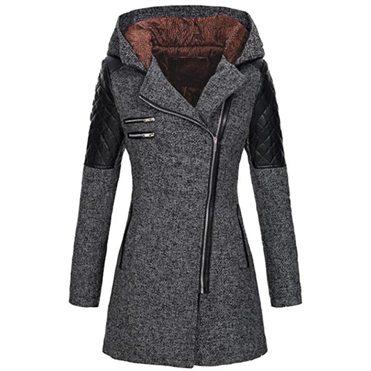 Women’s Mid-Length Hooded Loose Tweed Trench Coat
