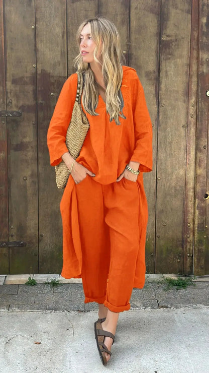 Modern Grace V-Neck Pants Set