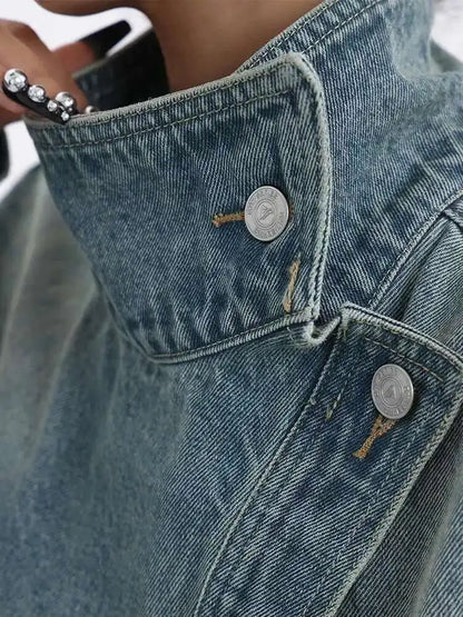Denim Charm Patchwork Turtleneck Coat