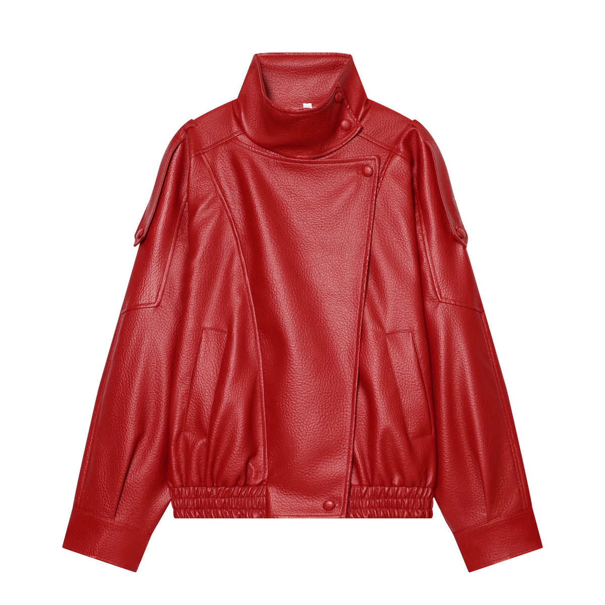 Women's Faux Leather Jacket – Loose Fit Stand Collar Winter Coat