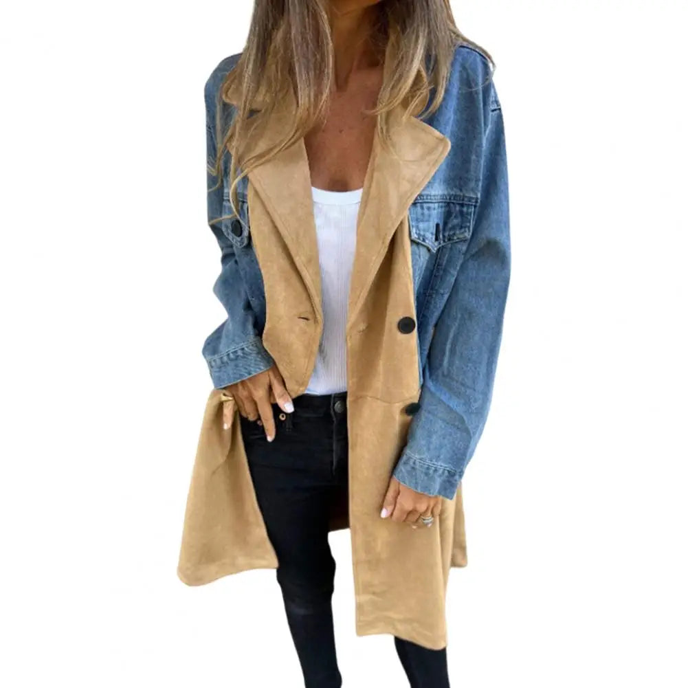 Color block Patchwork Denim Coat