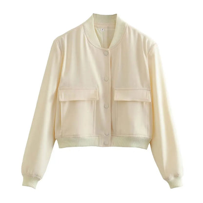 Stand Collar Pocket Jacket for Women