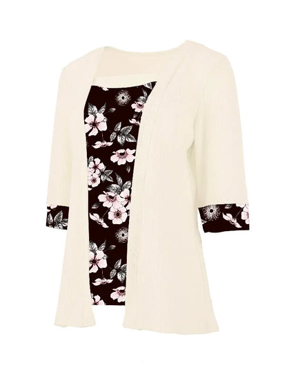 Layered Bloom Splice Casual Top