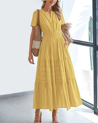 V-Neck Puff Sleeve Beach Dress